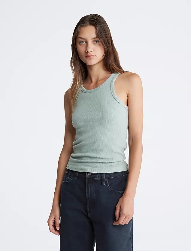 

Топ Calvin Klein Waffle Cropped Scoopneck, светло-зеленый