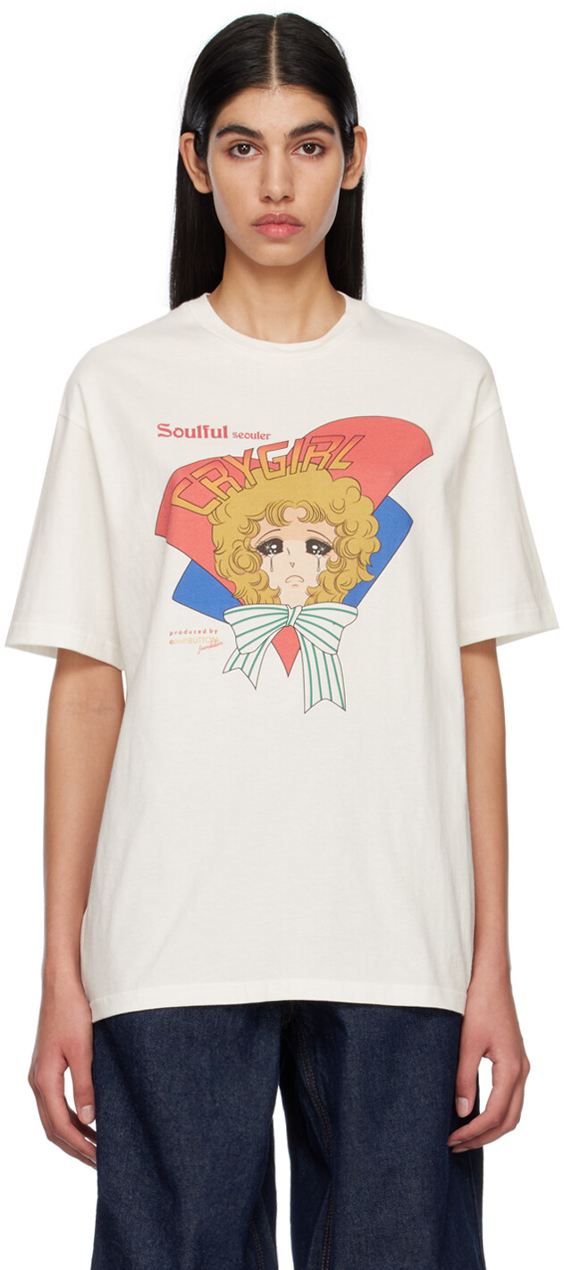 

Эксклюзивная белая футболка SSENSE Soulful Crying Girl Pushbutton, Белый