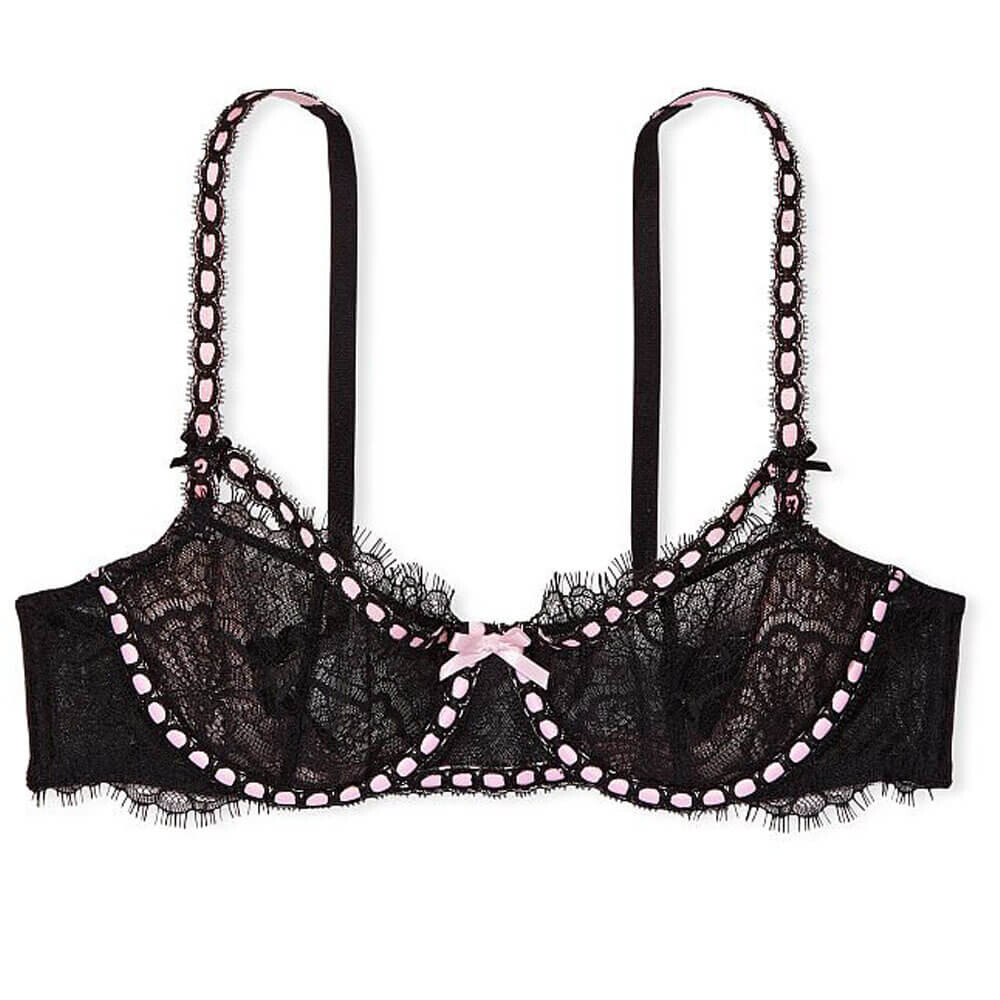 

Бюстгальтер-балконет без подкладки Victoria's Secret Dream Angels Wicked Floral Embroidery, черный/розовый