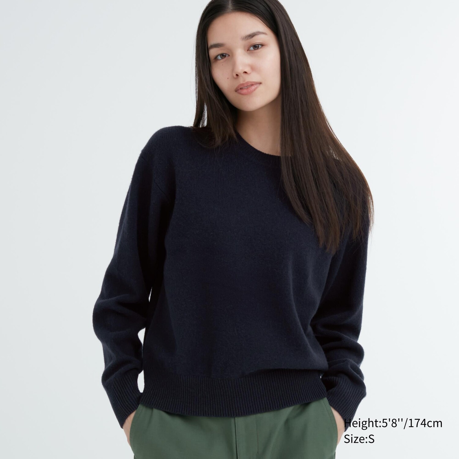 

Джемпер премиум из шерсти ягненка с круглым вырезом UNIQLO, темно-синий