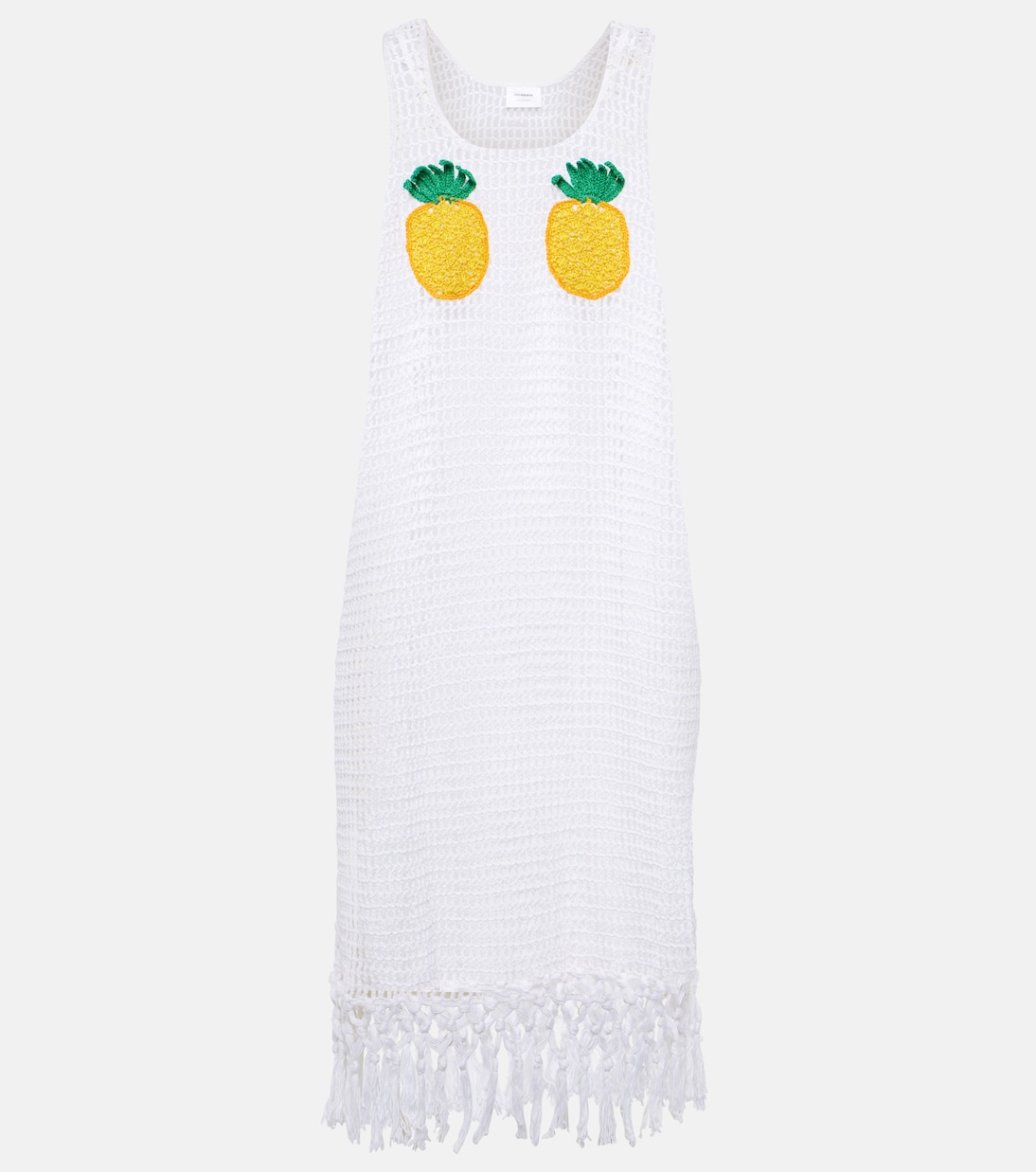 Мини-платье из хлопка с бахромой и бахромой pineapple mesh Anna Kosturova, белый фото