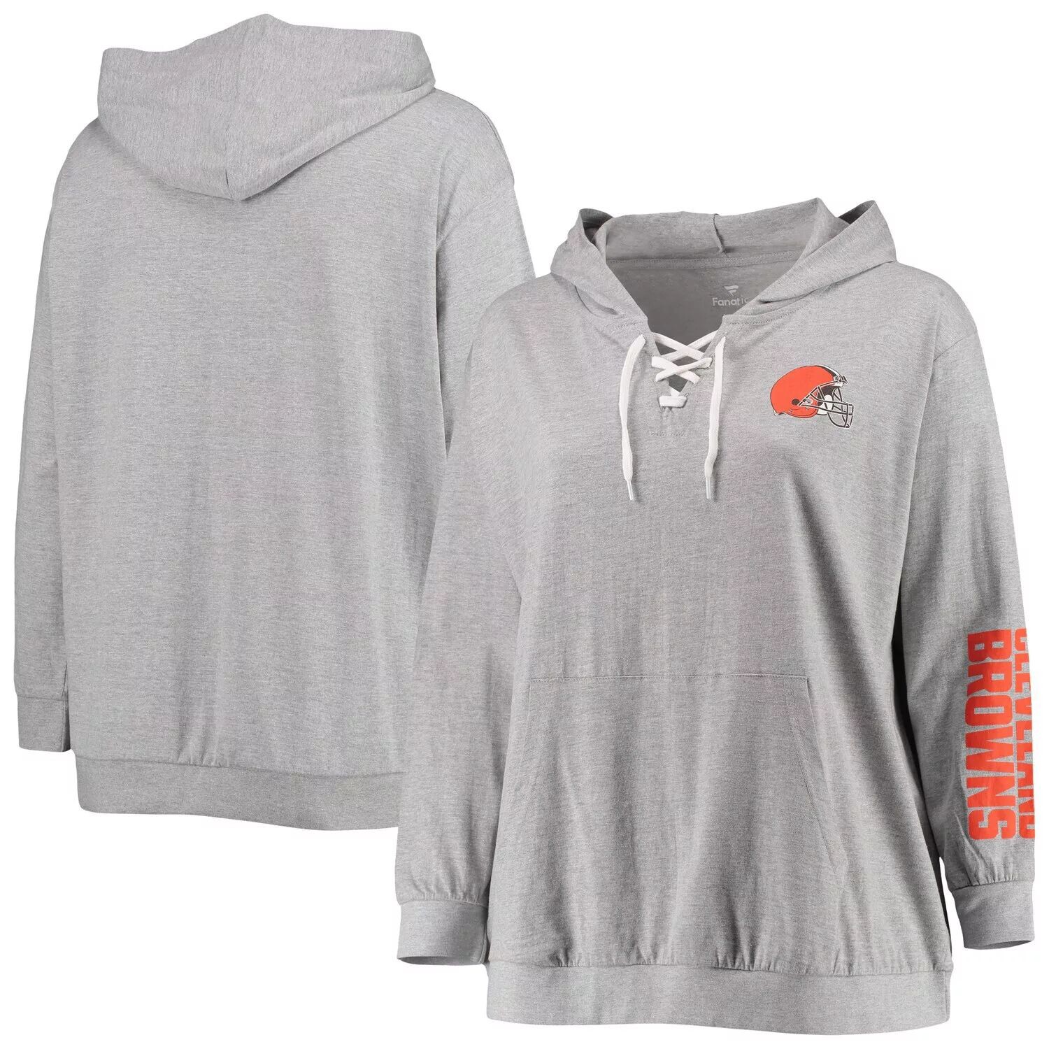 

Женский пуловер с капюшоном Fanatics серого цвета с принтом «Cleveland Browns» на шнуровке и принтом большого размера Fanatics, Серый