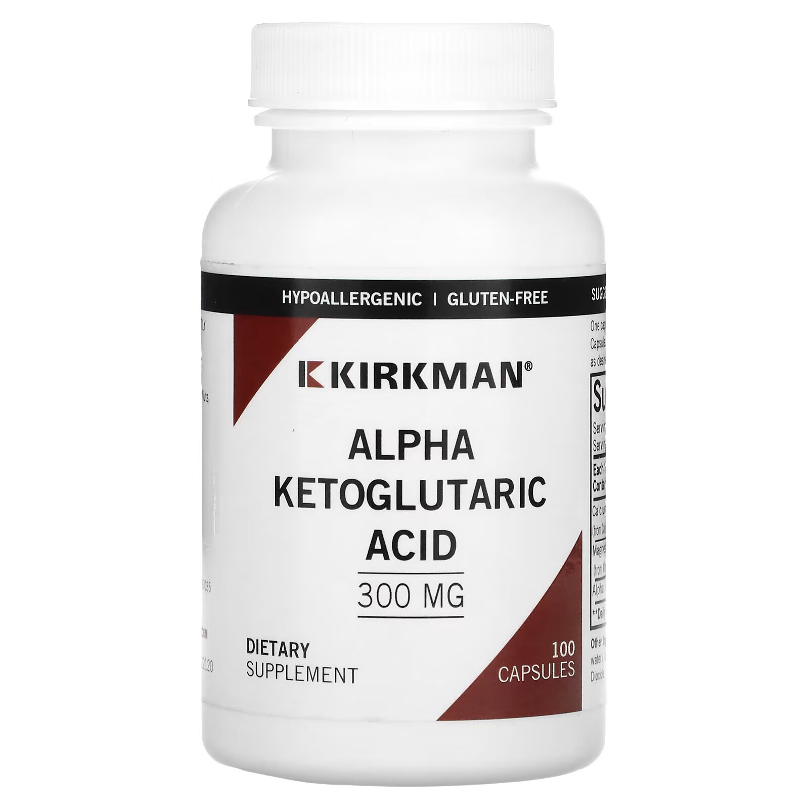 Kirkman Labs, альфа-кетоглутаровая кислота, 300 мг, 100 капсул kirkman labs дмг диметилглицин 125 мг 100 капсул
