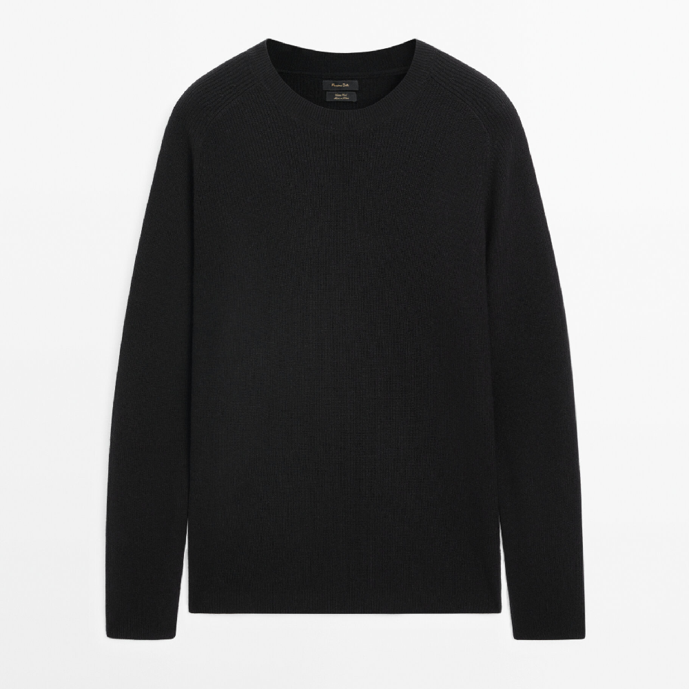 Свитер Massimo Dutti Wool And Cotton Blend Knit With Crew Neck, черный свитер massimo dutti knit v neck wool blend studio черный