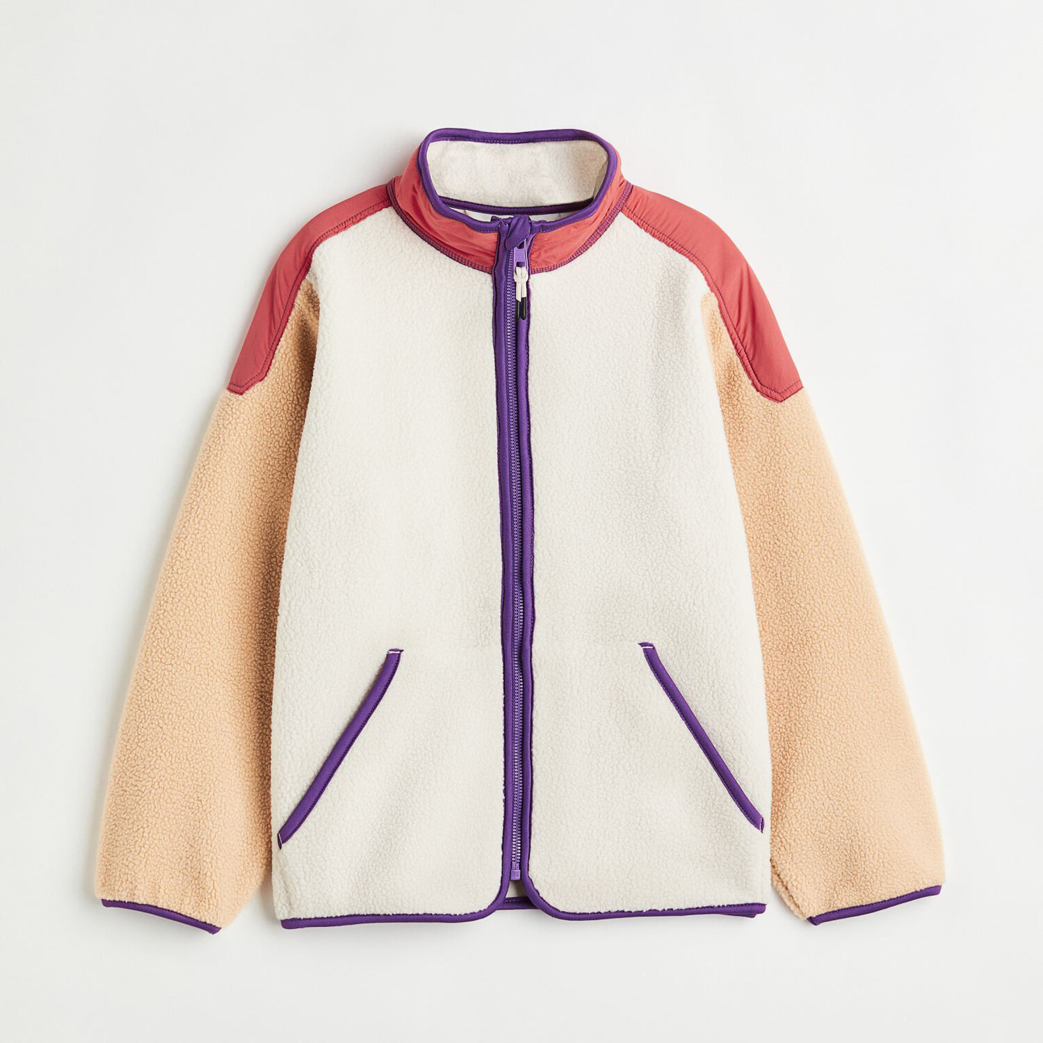 

Толстовка из флиса H&M Color Blocks, белый/бежевый/фиолетовый