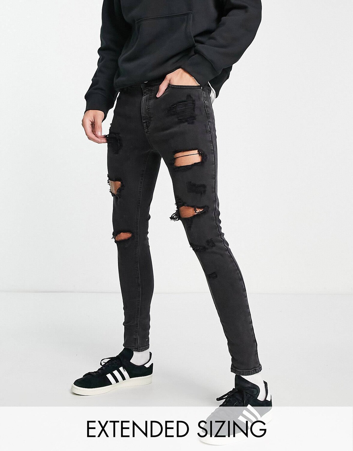 

Джинсы ASOS DESIGN Power Stretch черного цвета с прорезями на бедрах