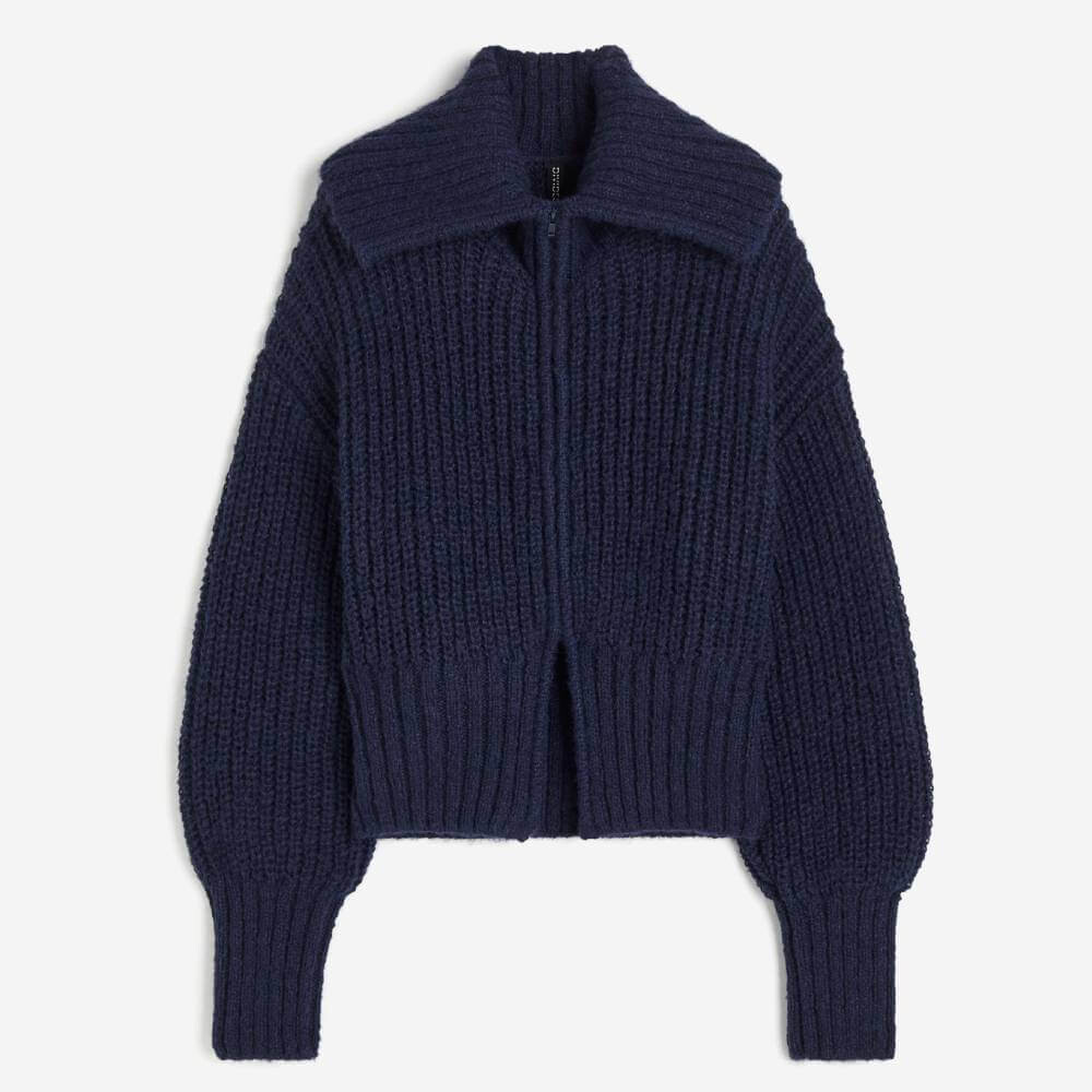 

Кардиган H&M With Collar And Zipper, темно-синий