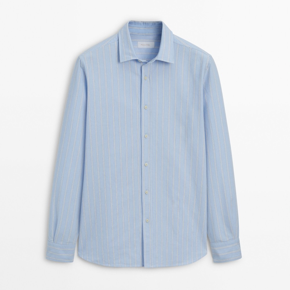цена Рубашка Massimo Dutti Regular-fit Wide-striped Oxford, голубой