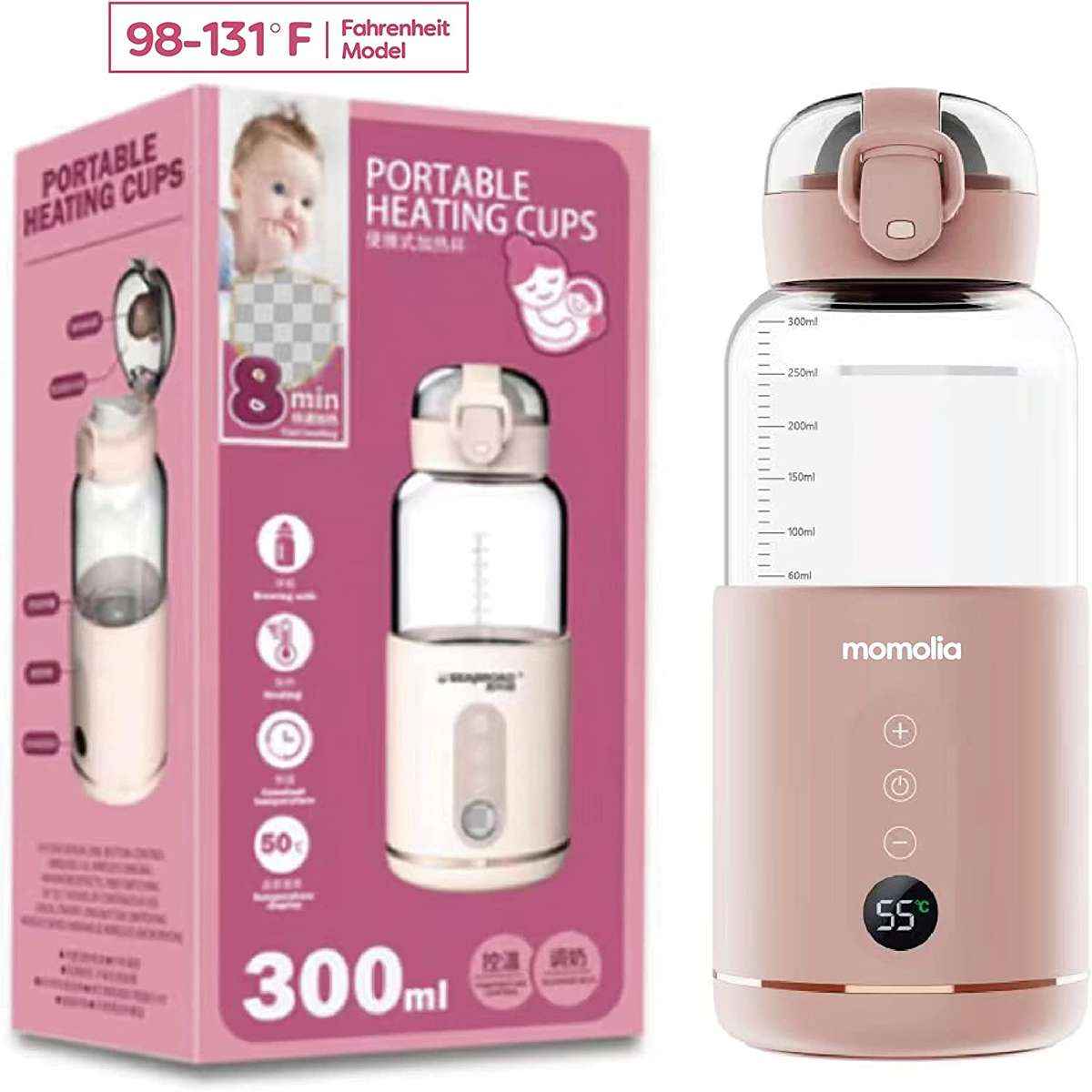 цена Подогреватель для бутылочек Momolia Portable, розовый