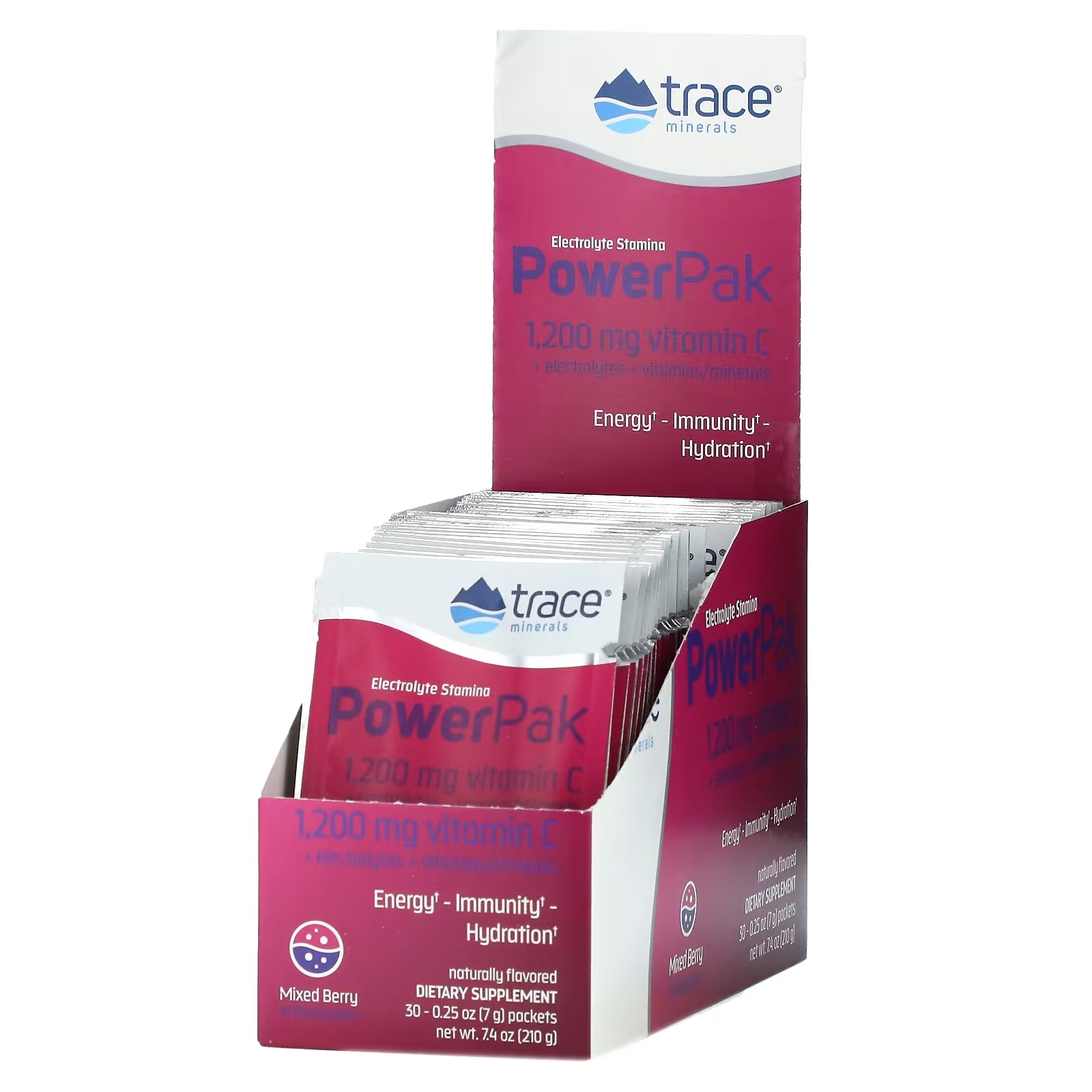 Пищевая Добавка Trace Minerals Electrolyte Stamina PowerPak, ягодная смесь, 30 пакетиков по 7 г