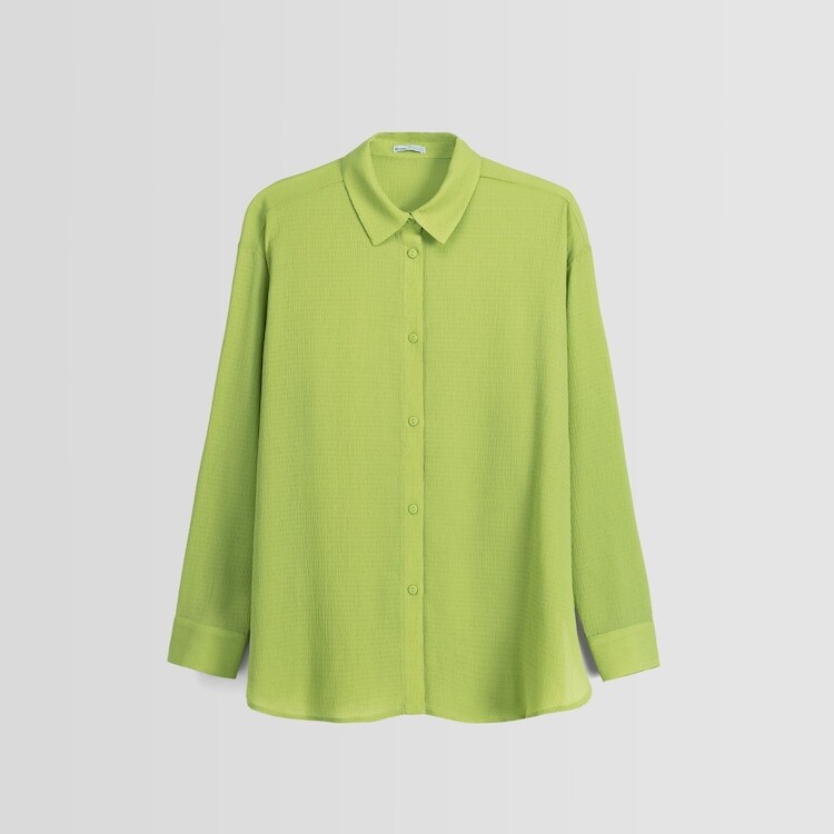 

Рубашка Bershka Long Sleeve Oversize Crepe, зеленый