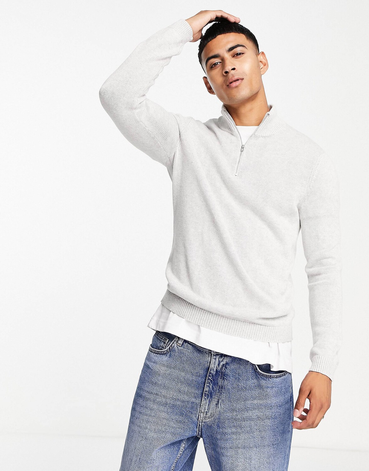 

Серый хлопковый джемпер средней плотности на молнии ASOS DESIGN