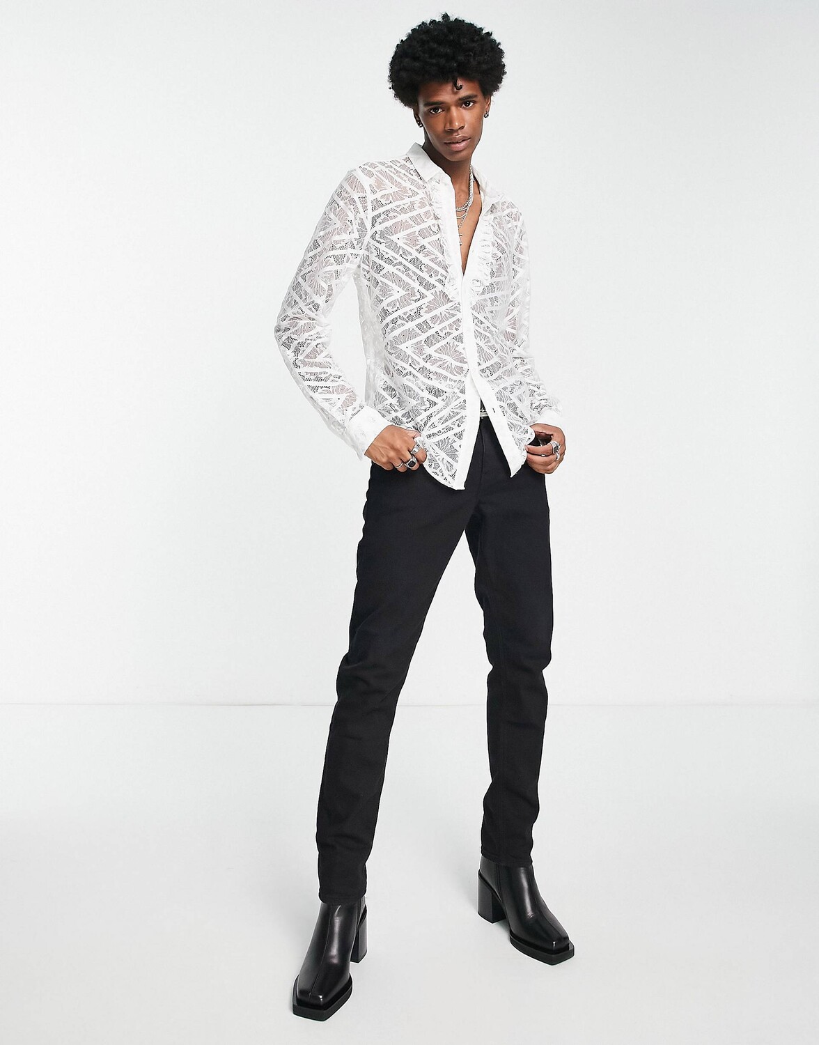 

Белая классическая кружевная рубашка с рюшами спереди ASOS DESIGN