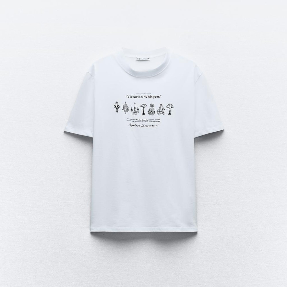 Футболка Zara Contrast Print, белый футболка zara contrast printed черный