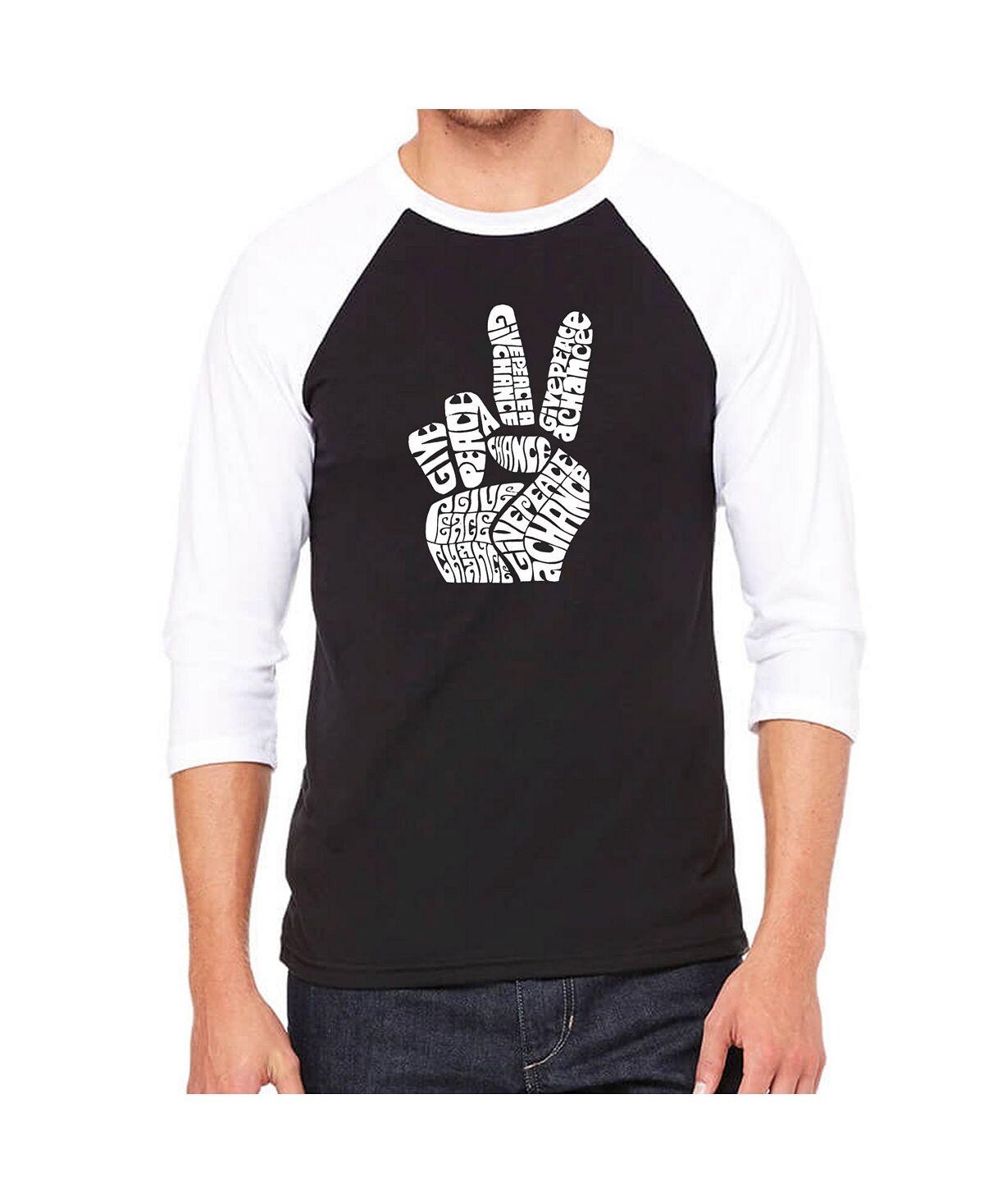 

Мужская футболка с регланом word art peace fingers LA Pop Art, черный