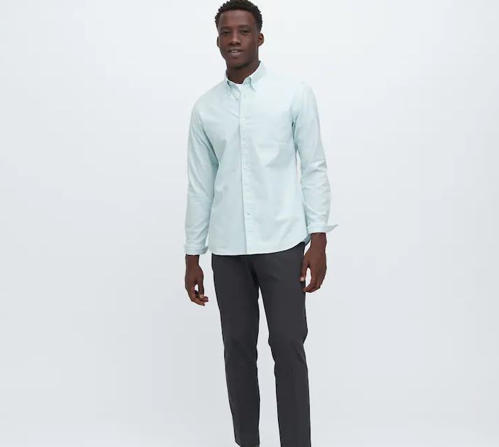 Рубашка полосатая оксфордская узкого кроя Uniqlo Slim Fit Striped Oxford, белый/зеленый рубашка оксфорд uniqlo oxford slim fit белый
