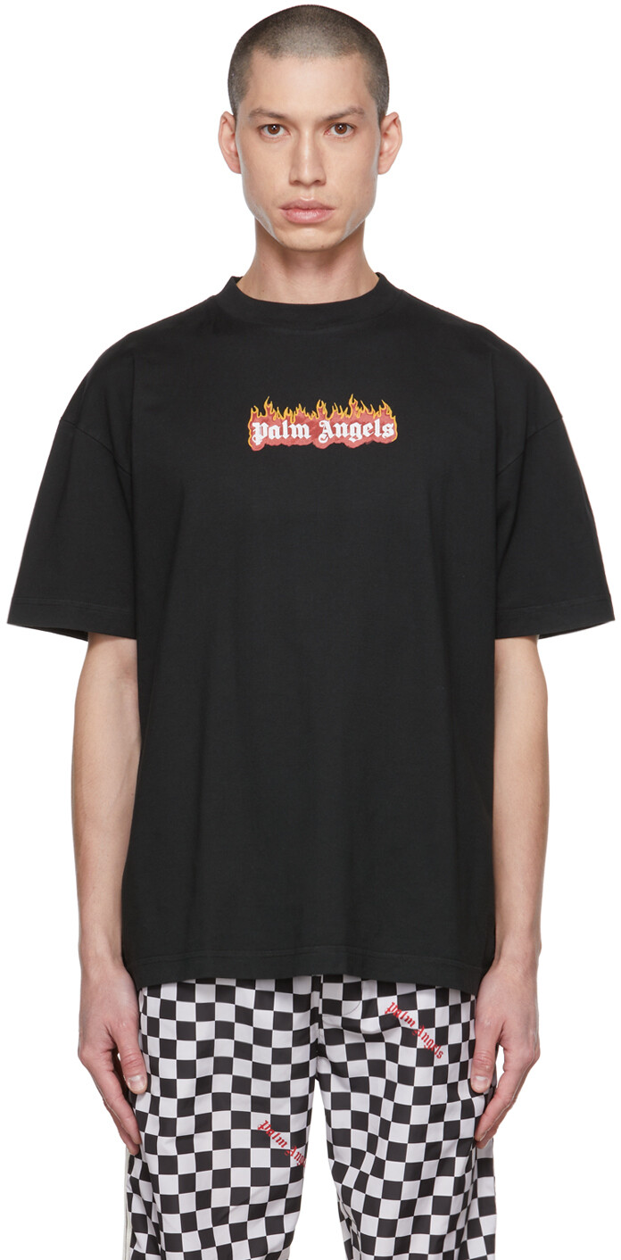 

Черная горящая футболка Palm Angels