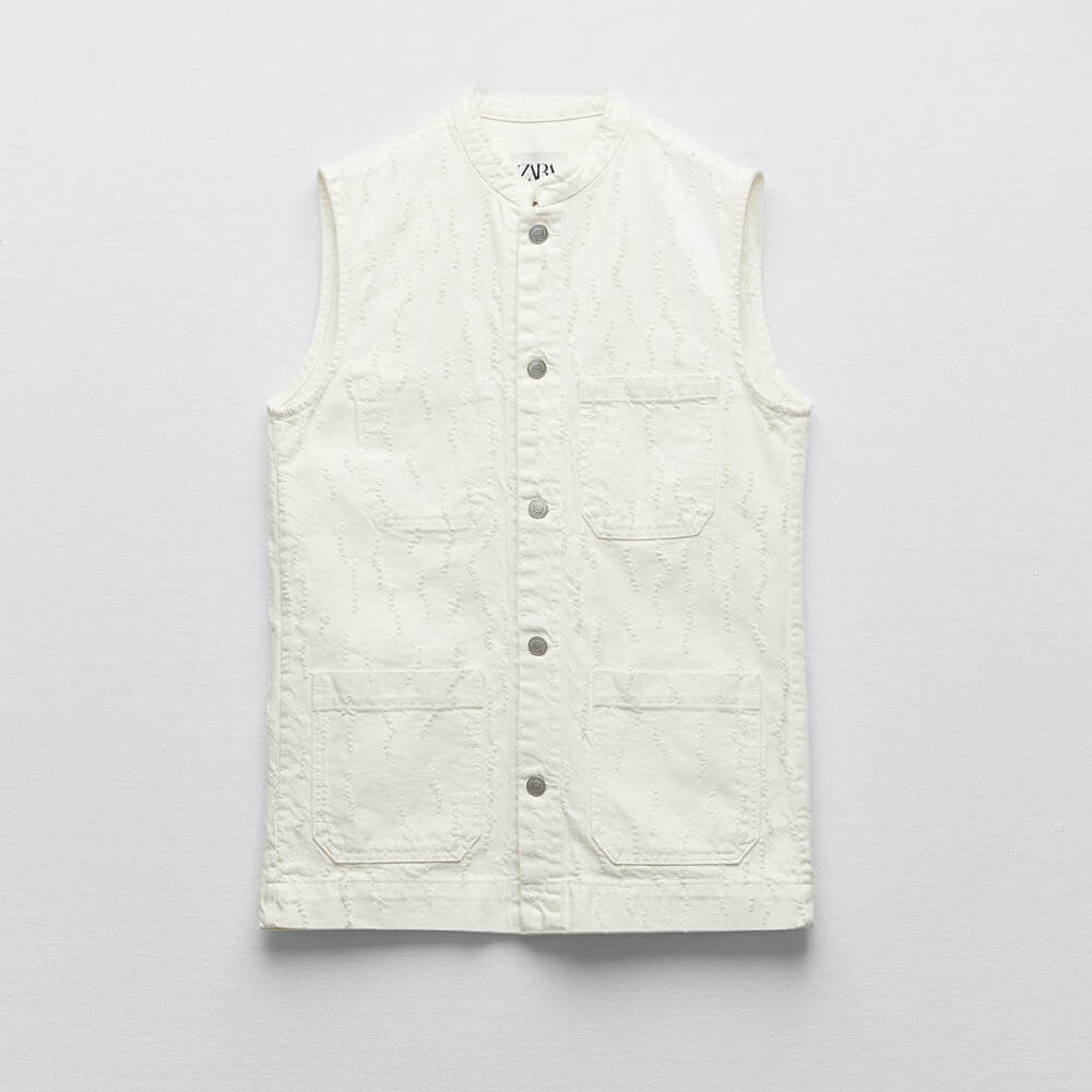 

Жилет Zara Textured With Pockets, экрю