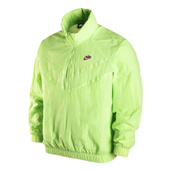Куртка Men's Nike Solid Color Logo Label Breathable Windproof Stand Collar Half Zipper Long Sleeves Jacket Autumn Green, зеленый