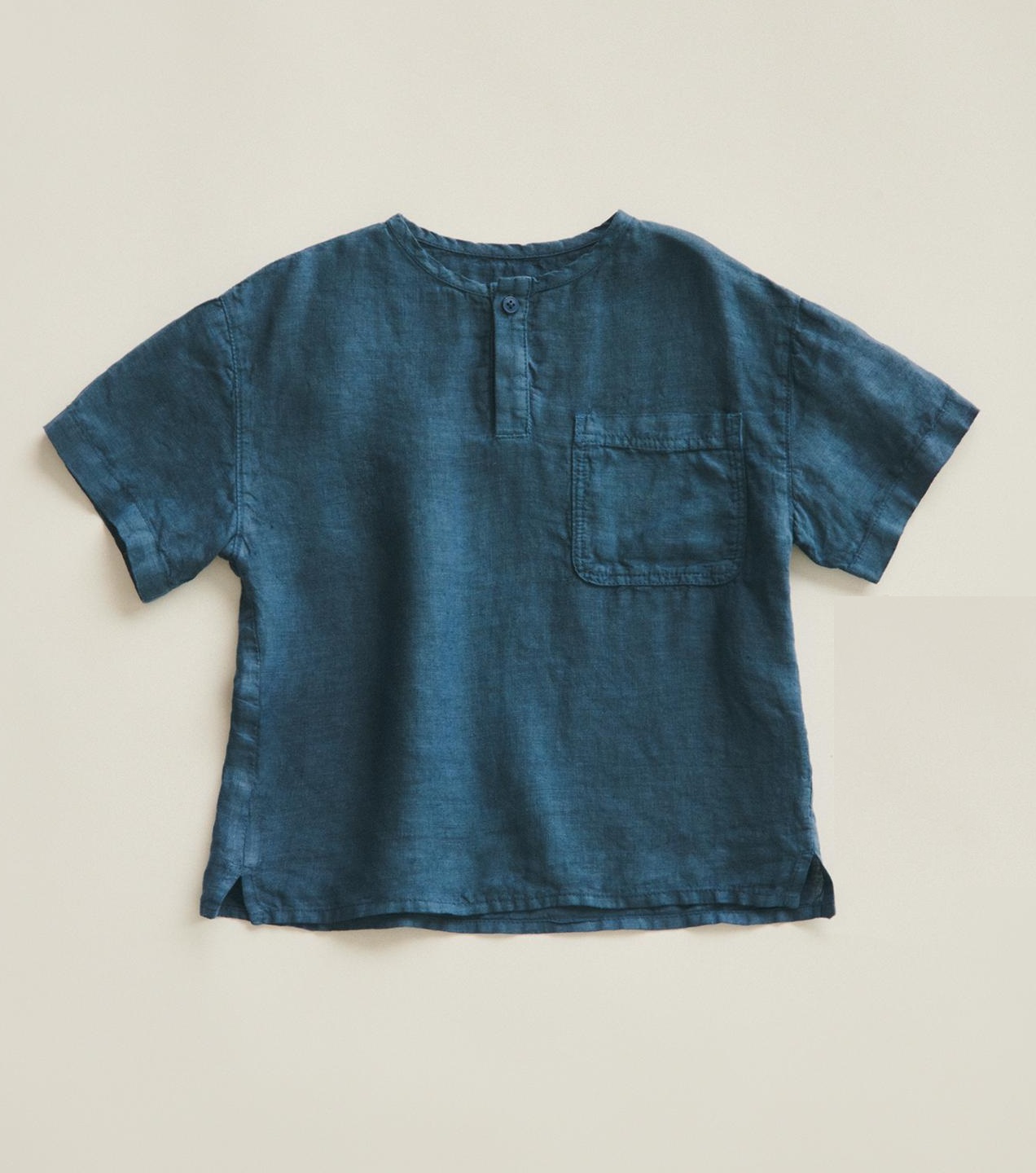Рубашка-поло Zara Timelesz Linen With Pocket, синий