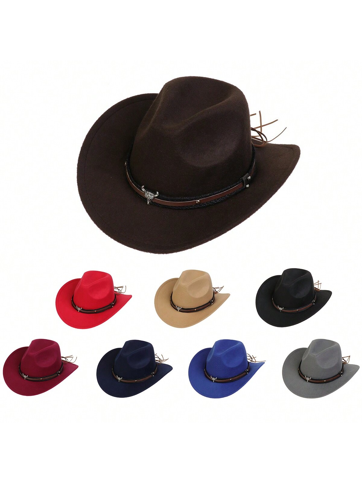Шерстяная ковбойская шляпа в европейском и американском западном стиле с цепочкой в ​​форме головы буйвола и загнутыми полями