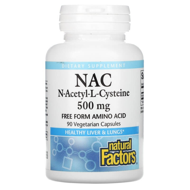 N-ацетил-L-цистеин, 500 мг, 90 вегетарианских капсул, Natural Factors, NAC life extension n ацетил l цистеин 600 мг 60 вегетарианских капсул