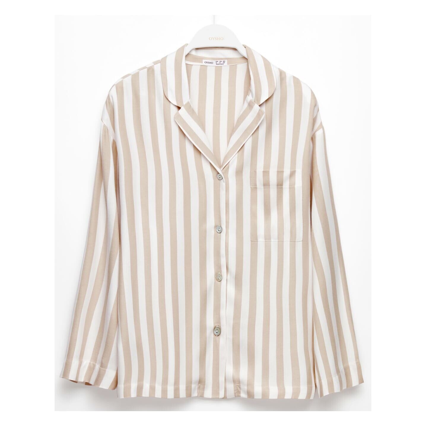 

Рубашка пижамная Oysho Striped, белый/бежевый