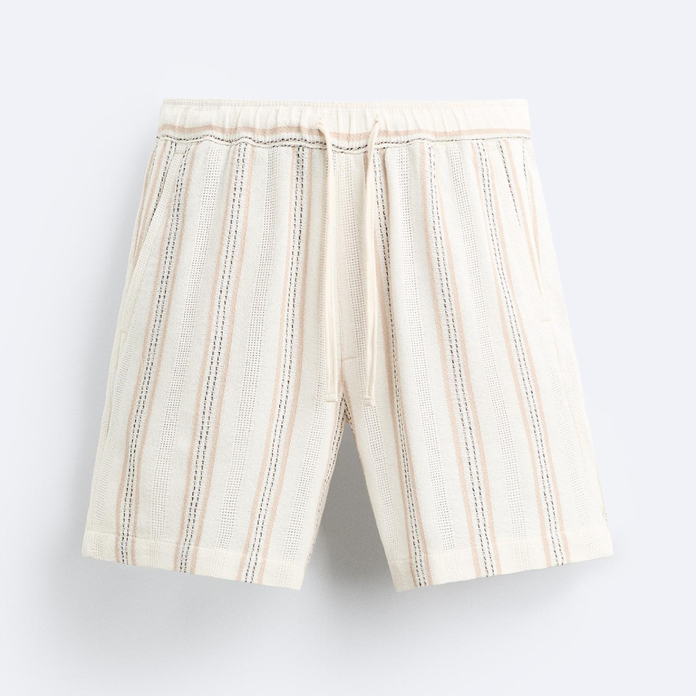 Шорты Zara Textured Cotton, песочный шорты zara textured cotton песочный