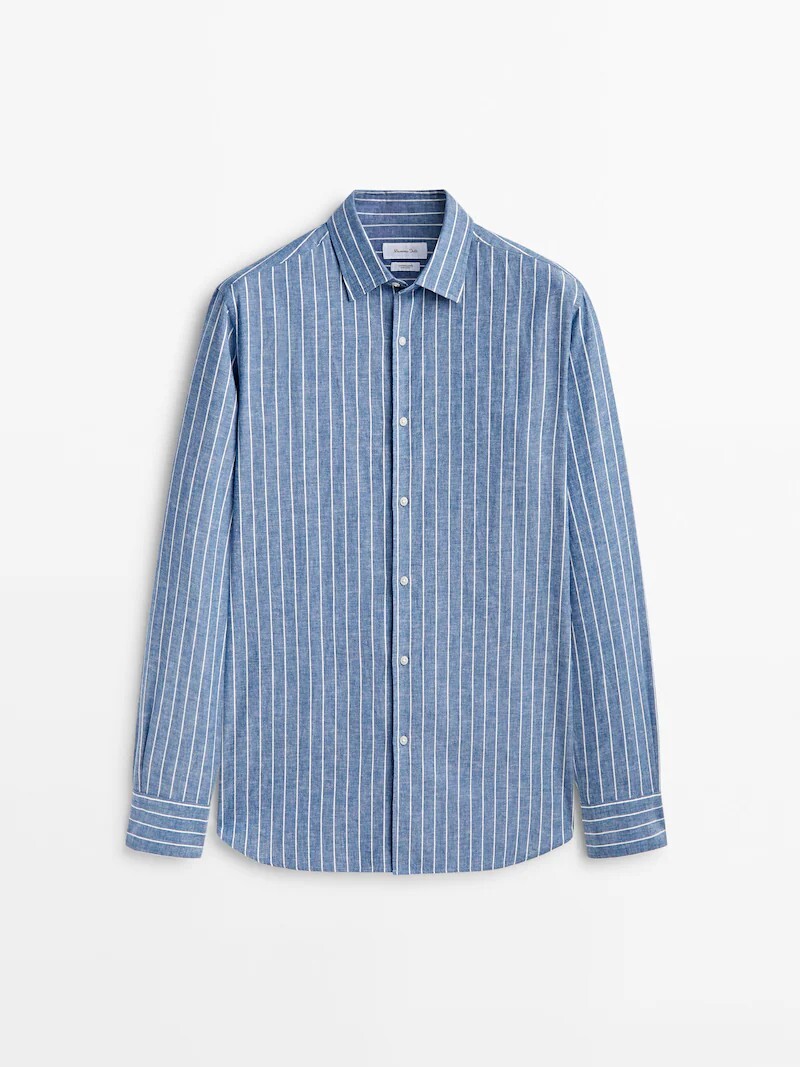 

Мягкая джинсовая рубашка стандартного кроя в полоску Massimo Dutti, индиго