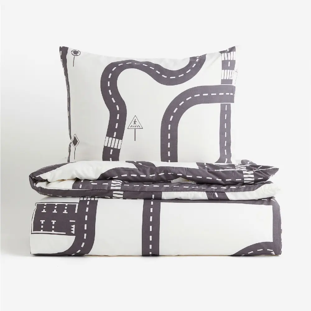 

Комплект односпального постельного белья H&M Home Patterned Roads, белый