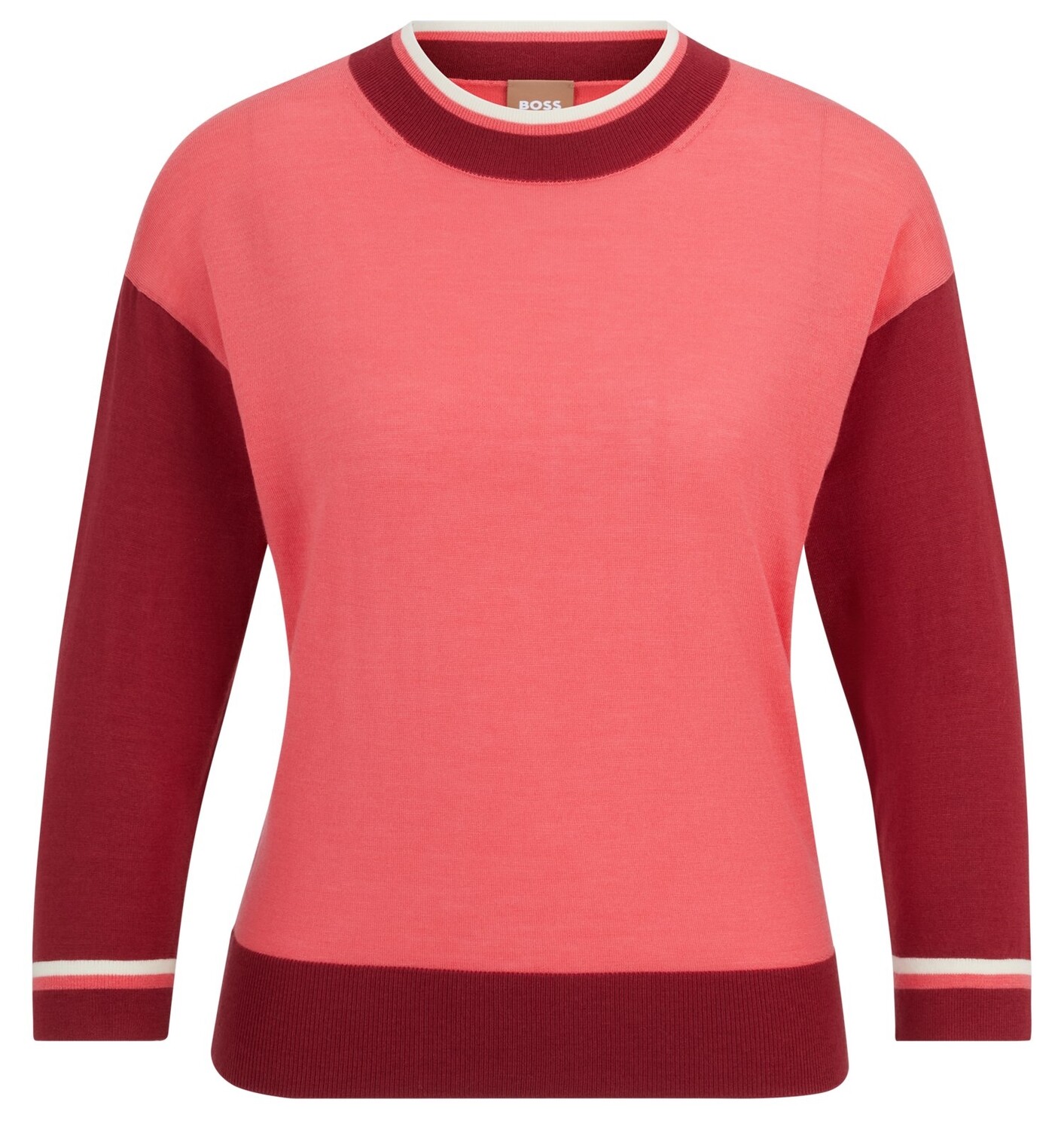 цена Джемпер Hugo Boss Colour-blocked In Super-fine Merino Wool, коралловый/бордовый