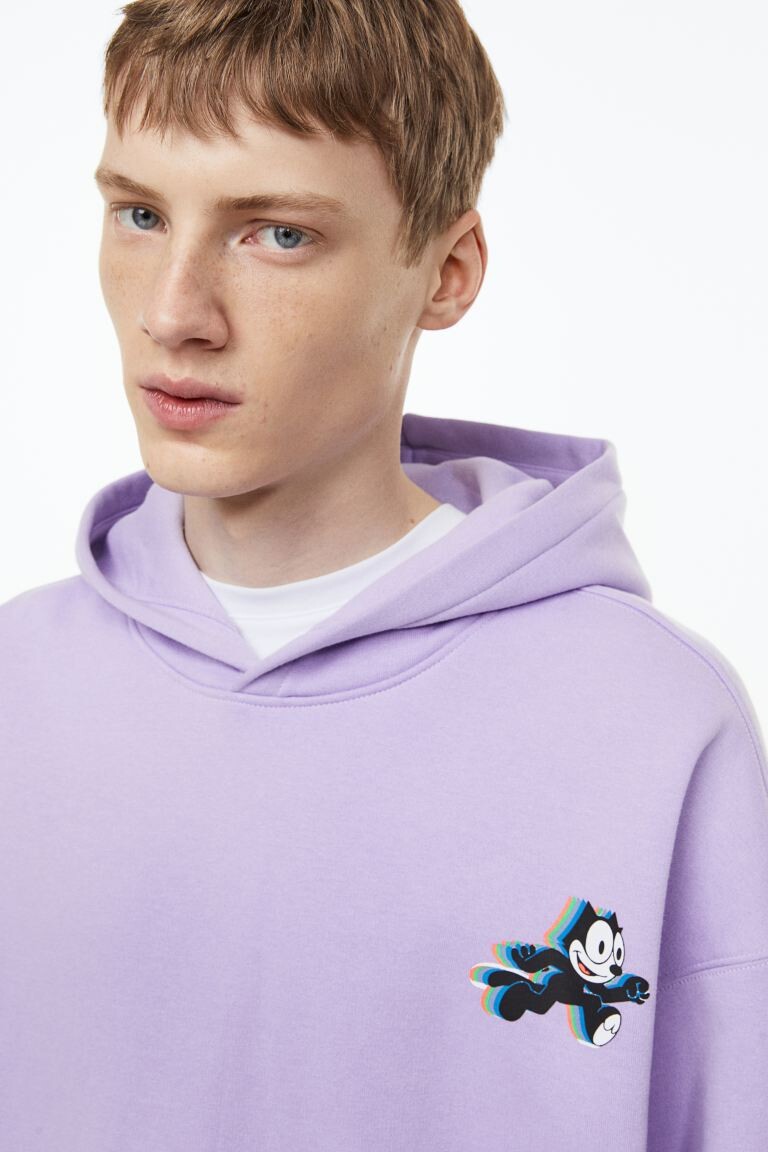 

Худи оверсайз с принтом H&M, светло-фиолетовый/кот феликс