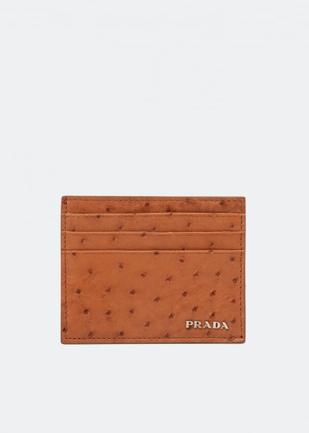 

Картхолдер PRADA Ostrich leather card holder, коричневый