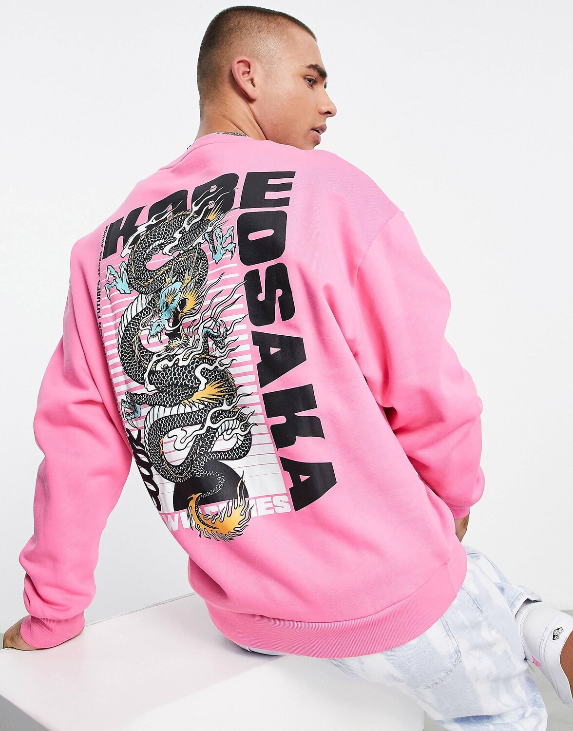 

Розовая толстовка оверсайз с принтом дракона на спине ASOS DESIGN, Розовый