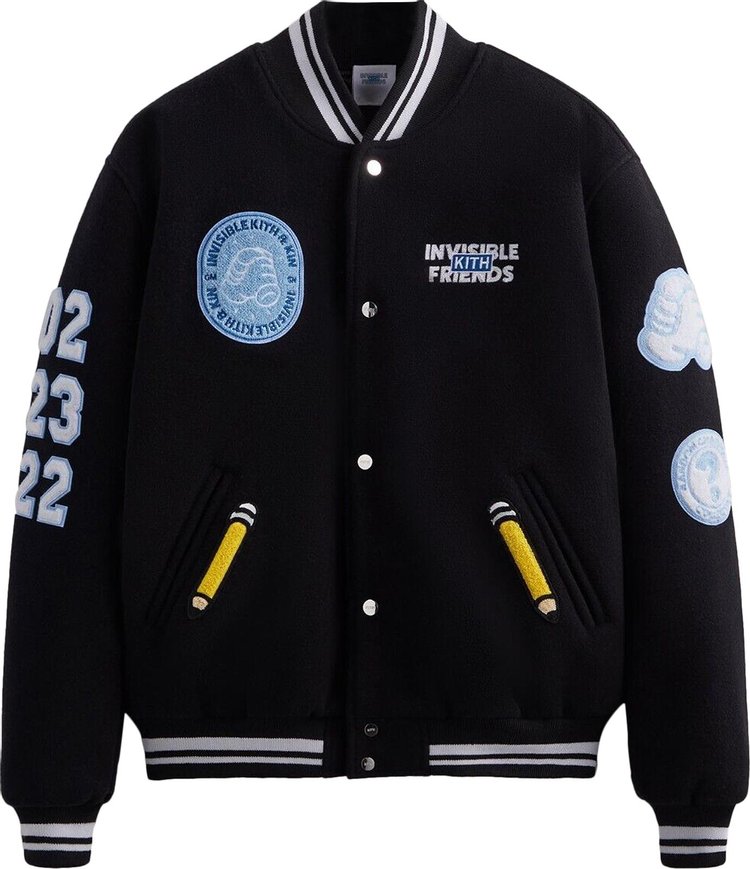 Куртка Kith x Invisible Friends Manteco Wool Varsity Jacket 'Black', черный - фото