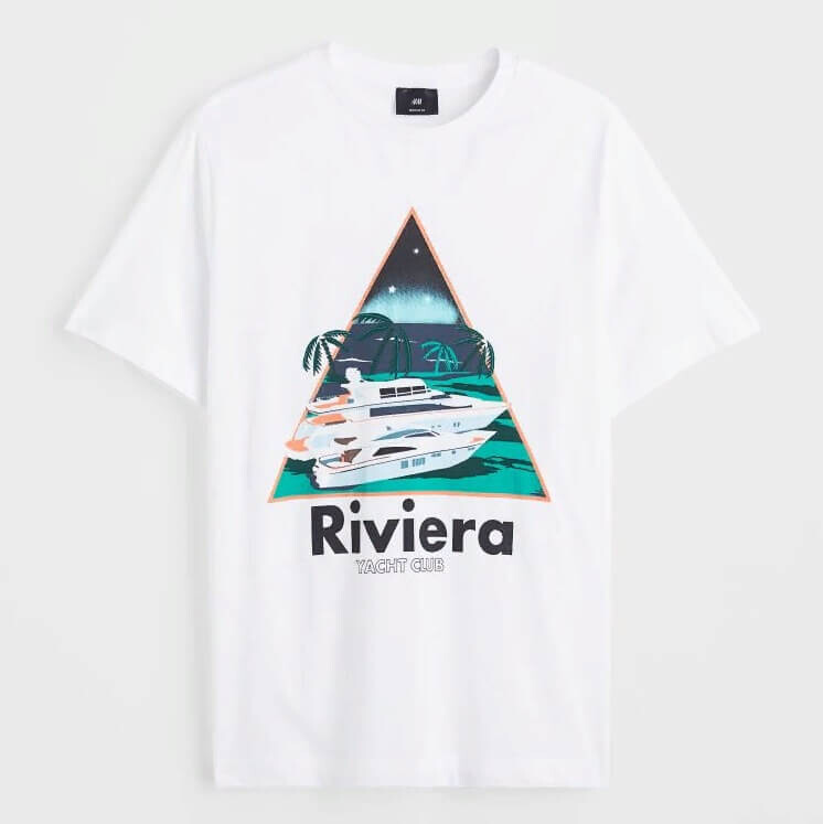

Футболка с принтом H&M Riviera Yacht Club Regular Fit, белый