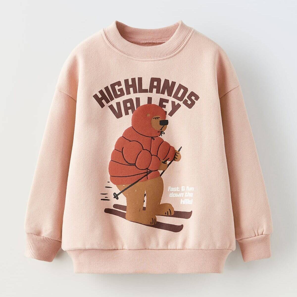 

Свитшот Zara Round Neck Long-sleeved, светло-розовый/бежевый/коричневый
