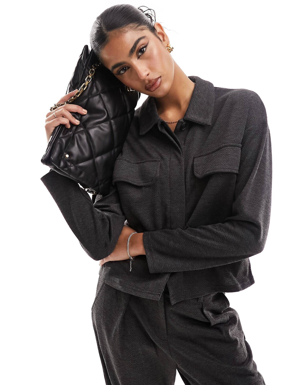 

Рубашка Vero Moda Jersey Comfort Utility Boxy, темно-серый