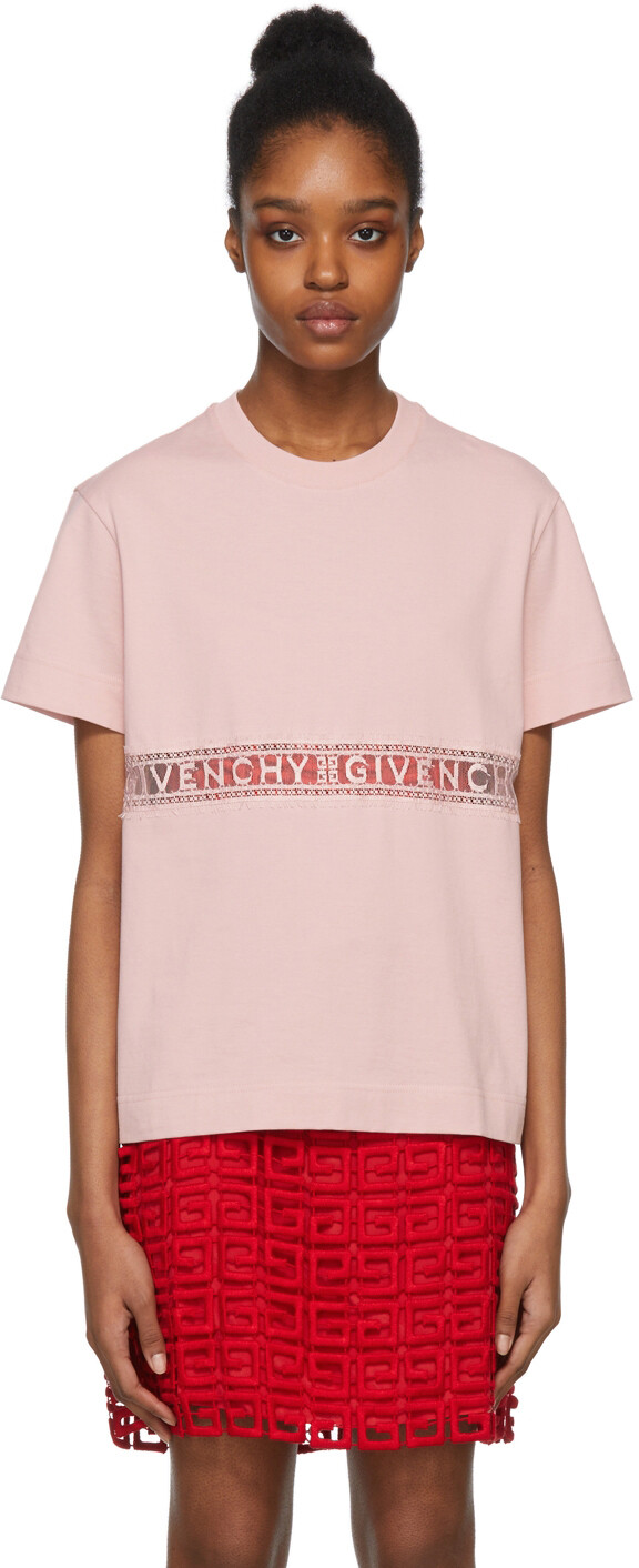

Розовая футболка с кружевной вставкой Givenchy, Розовый