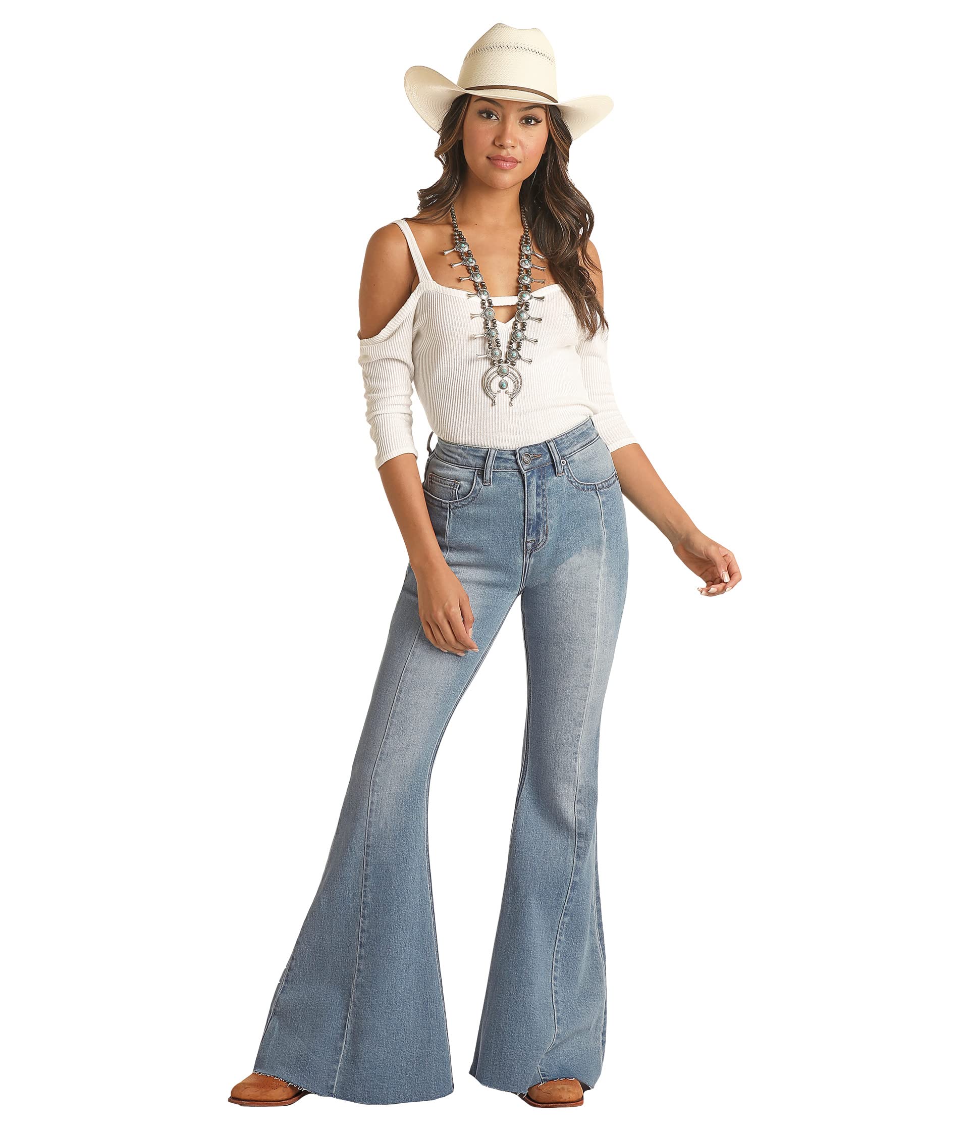 Джинсы Rock and Roll Cowgirl, High-Rise Distressed Bell Bottom Jeans in  Light Wash RRWD7HRZTT – заказать по выгодной цене из-за рубежа в  «CDEK.Shopping»