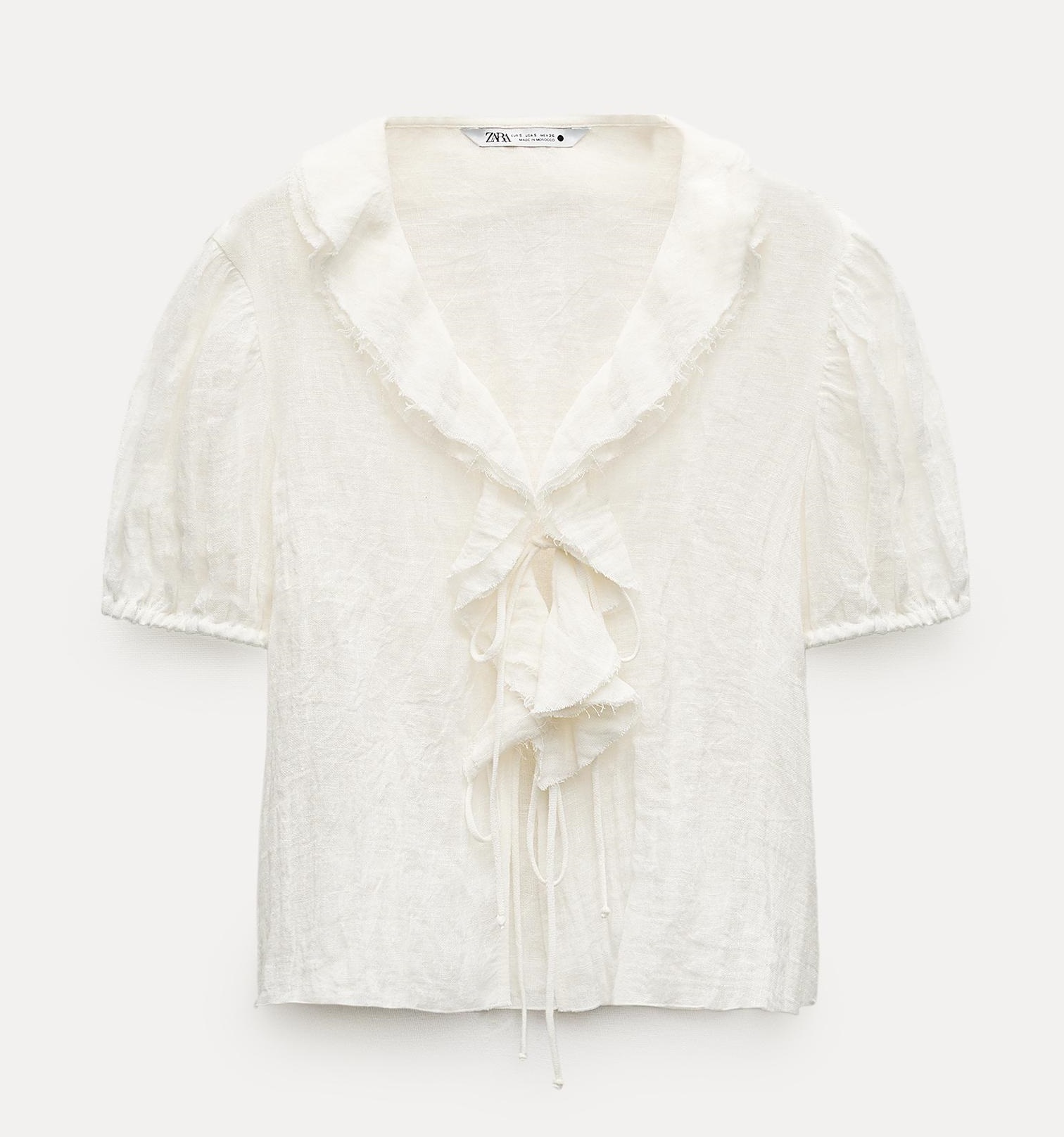 Блуза Zara Zw Collection Romantic Linen Blend, белый блуза zara linen blend knotted хаки