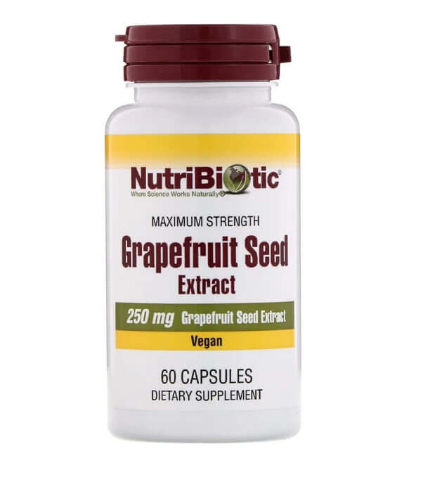 Экстракт семян грейпфрута, 250 мг, 60 капсул, NutriBiotic спрей для горла с экстрактом семян грейпфрута цинком и ментолом 118 мл nutribiotic