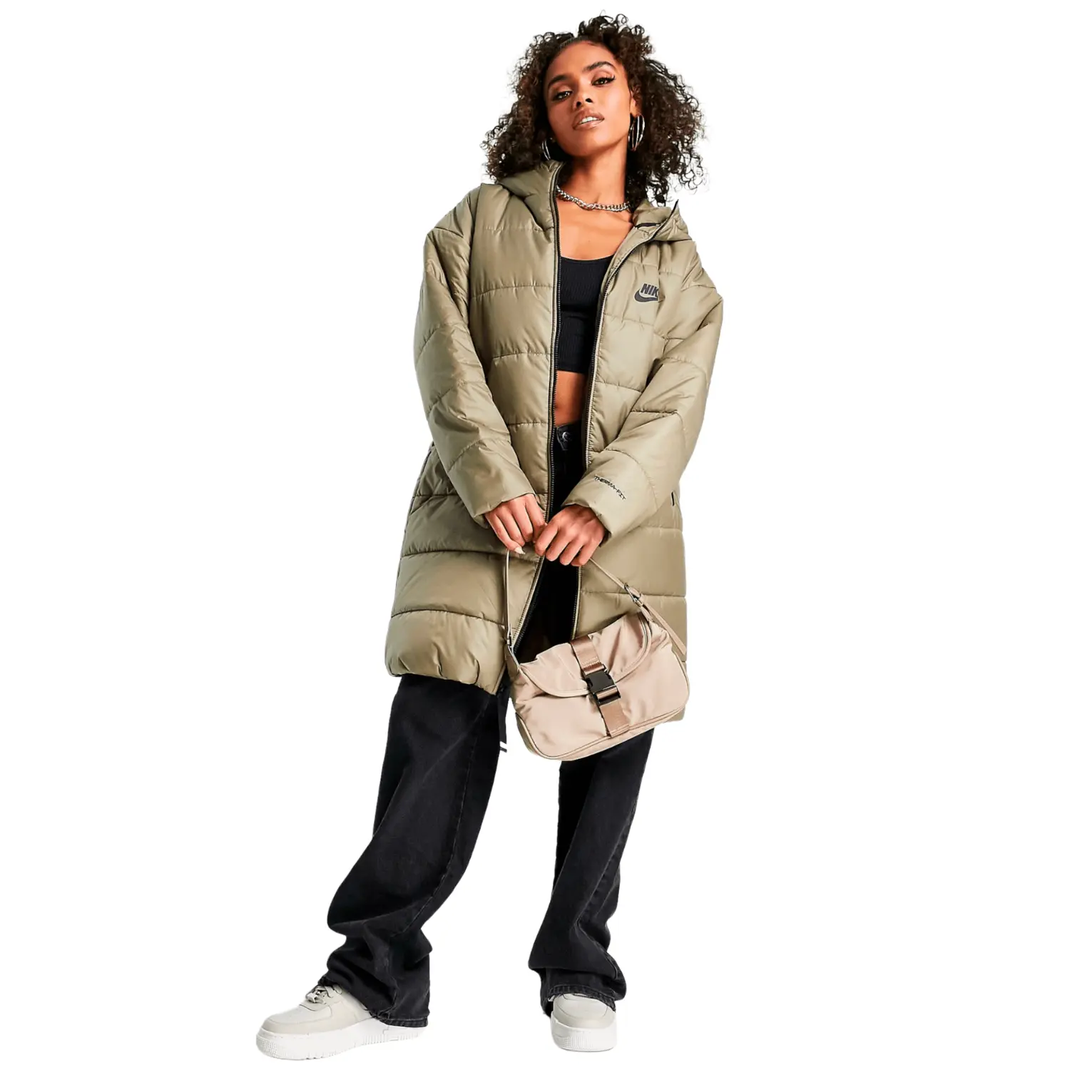Куртка Nike Classic Longline Padded With Hood In Matte Olive, хаки
