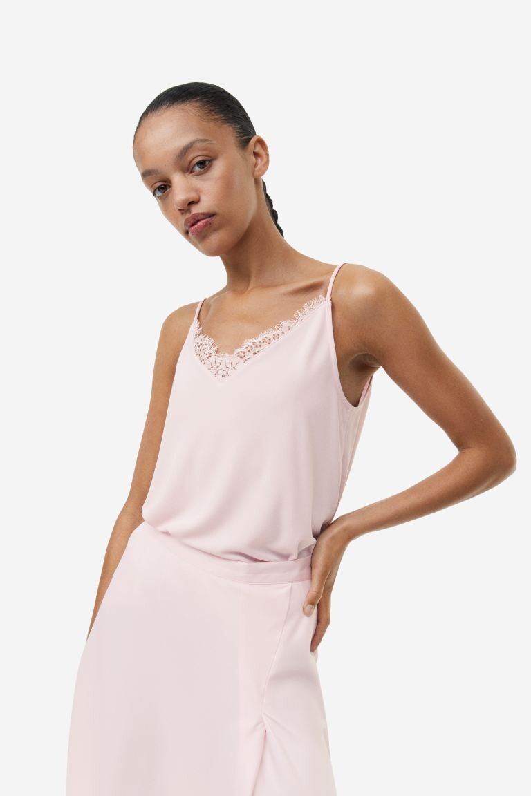 

Топ на бретелях с кружевной отделкой H&M, светло-розовый