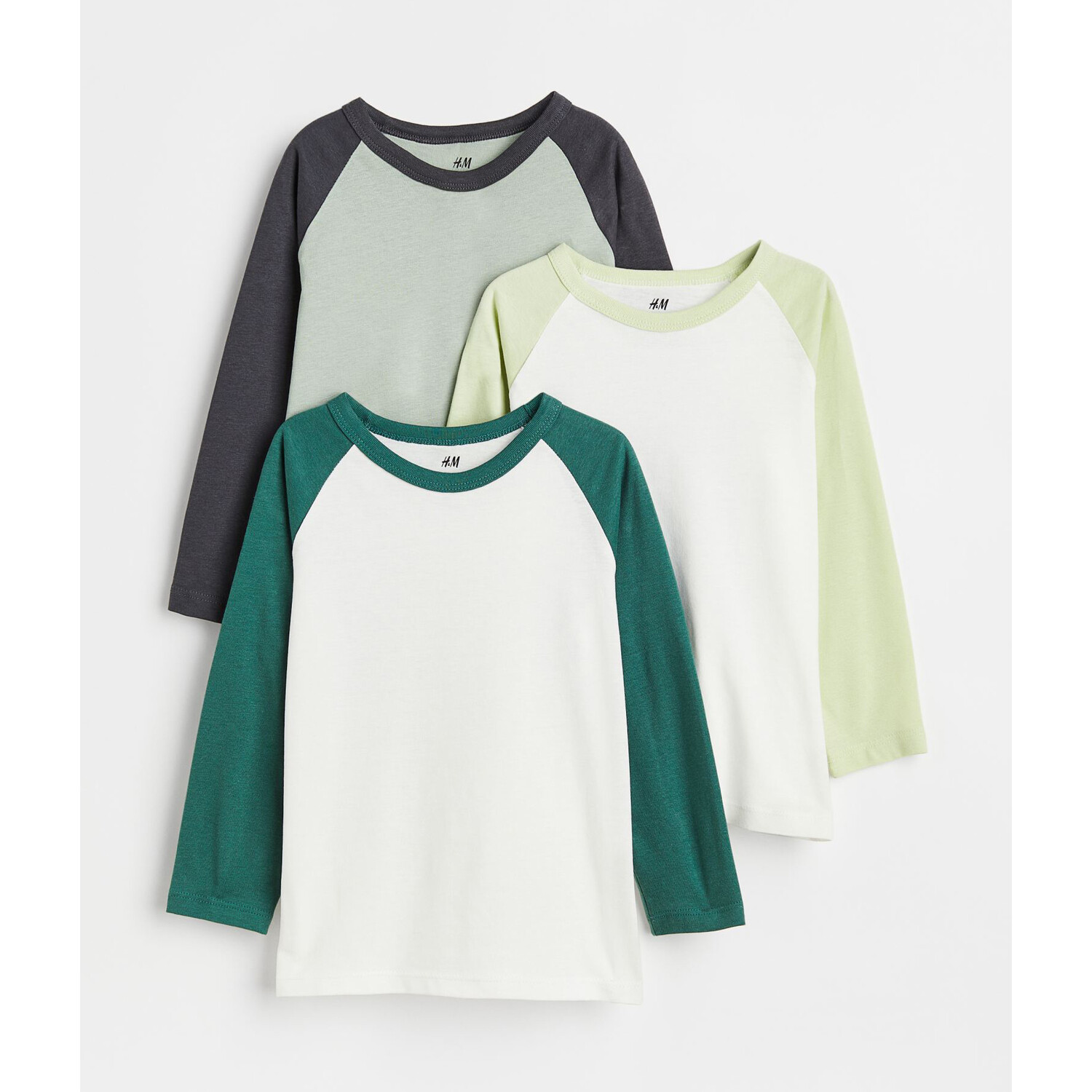 

Комплект из 3 рубашек из хлопкового джерси H&M Basics Color-block, белый/зеленый