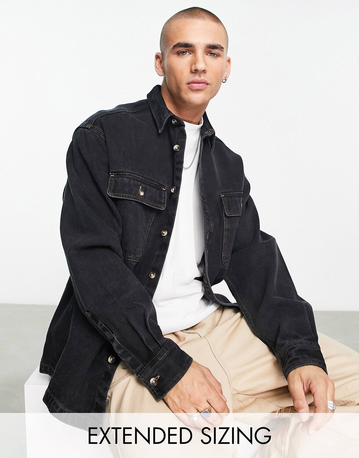 

Черная джинсовая рубашка свободного кроя с двойными карманами ASOS DESIGN