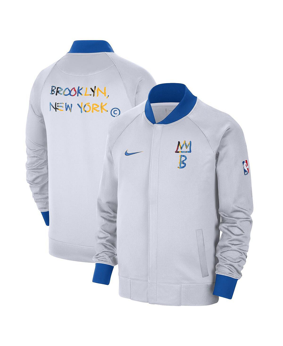 Белая мужская куртка royal brooklyn nets 2022/23 city edition showtime thermaflex с молнией во всю длину Nike, мульти - фото