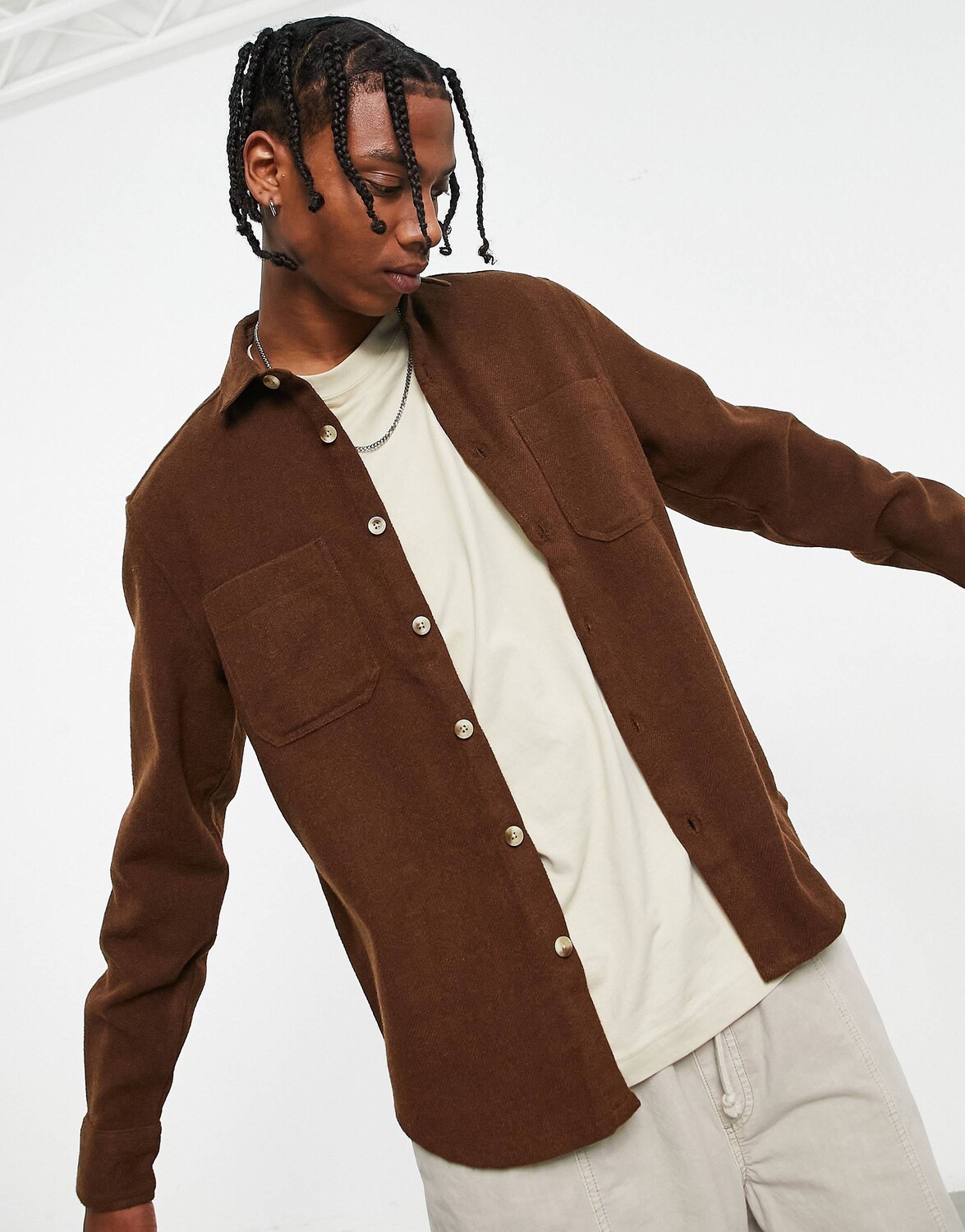 

Темно-коричневая шерстяная верхняя рубашка ASOS DESIGN