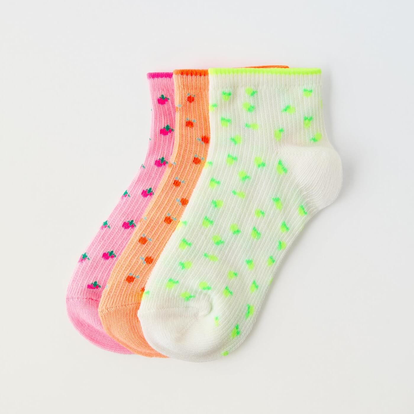 Комплект носков Zara Fruit Print, 3 пары, розовый/оранжевый/белый комплект коротких хлопковых женских носков из 3 х пар цветные с принтом