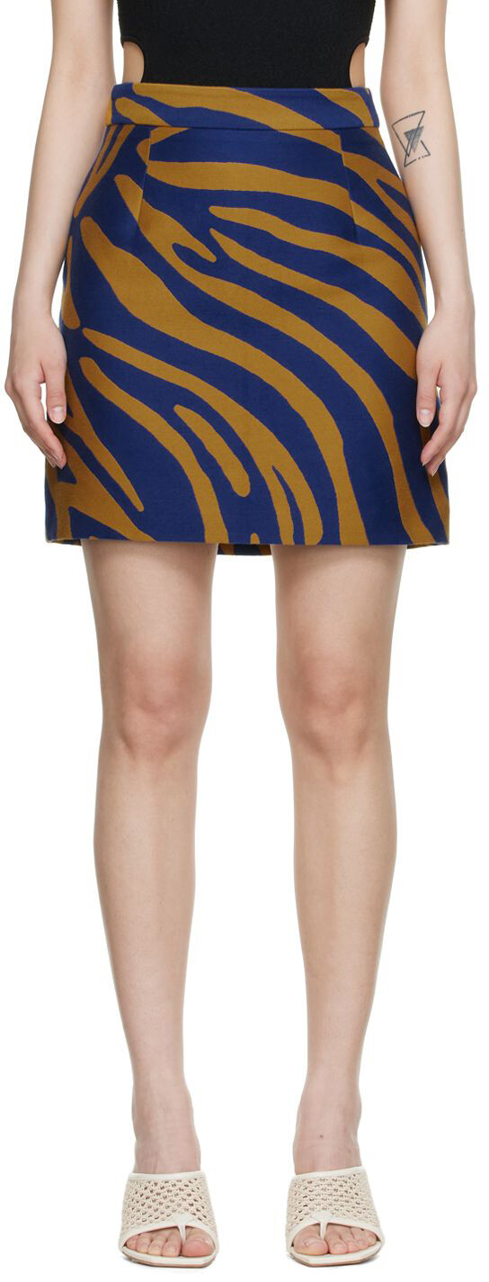 

Сине-коричневая хлопковая мини-юбка Proenza Schouler